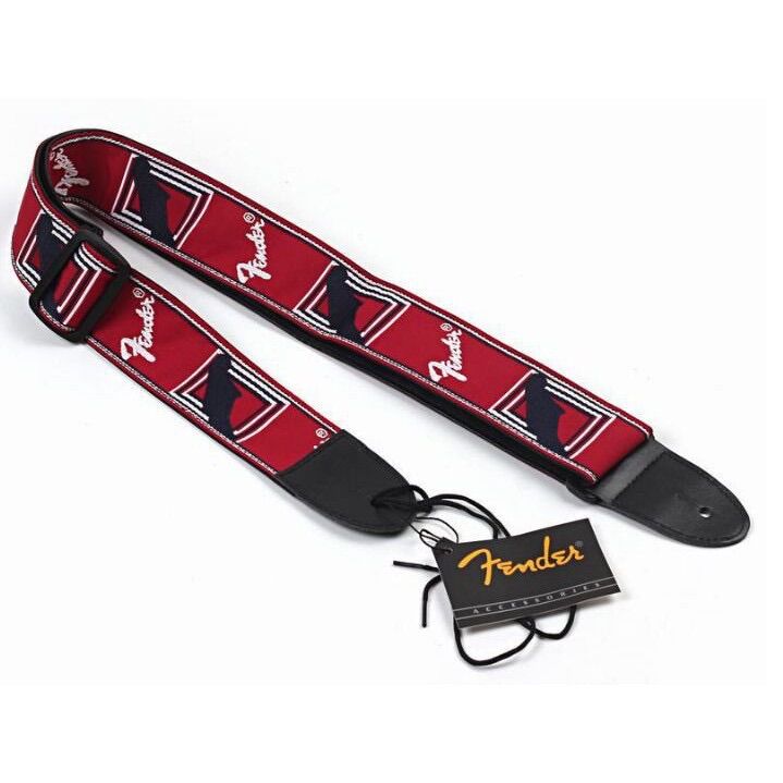 Dây đeo đàn guitar fender màu đỏ đen tặng kèm đinh chốt