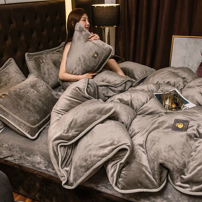 Bộ chăn ga gối nỉ nhung gồm 4 món
