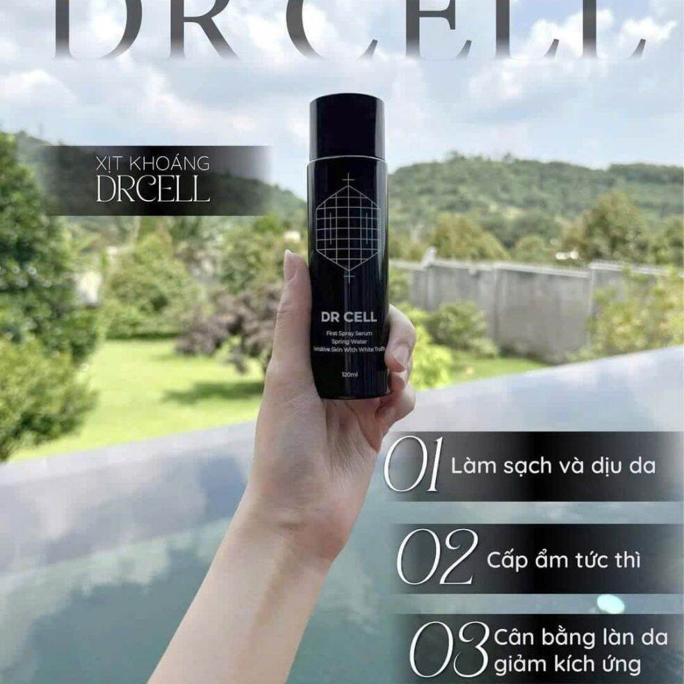 XỊT KHOÁNG DR CELL HỖ TRỢ CẤM NƯỚC, CẤP ẨM,  CĂNG BÓNG, ĐỀU MÀU DA, BẢO VỆ LỚP MAKE UP TỐI ƯU CHAI 120ML