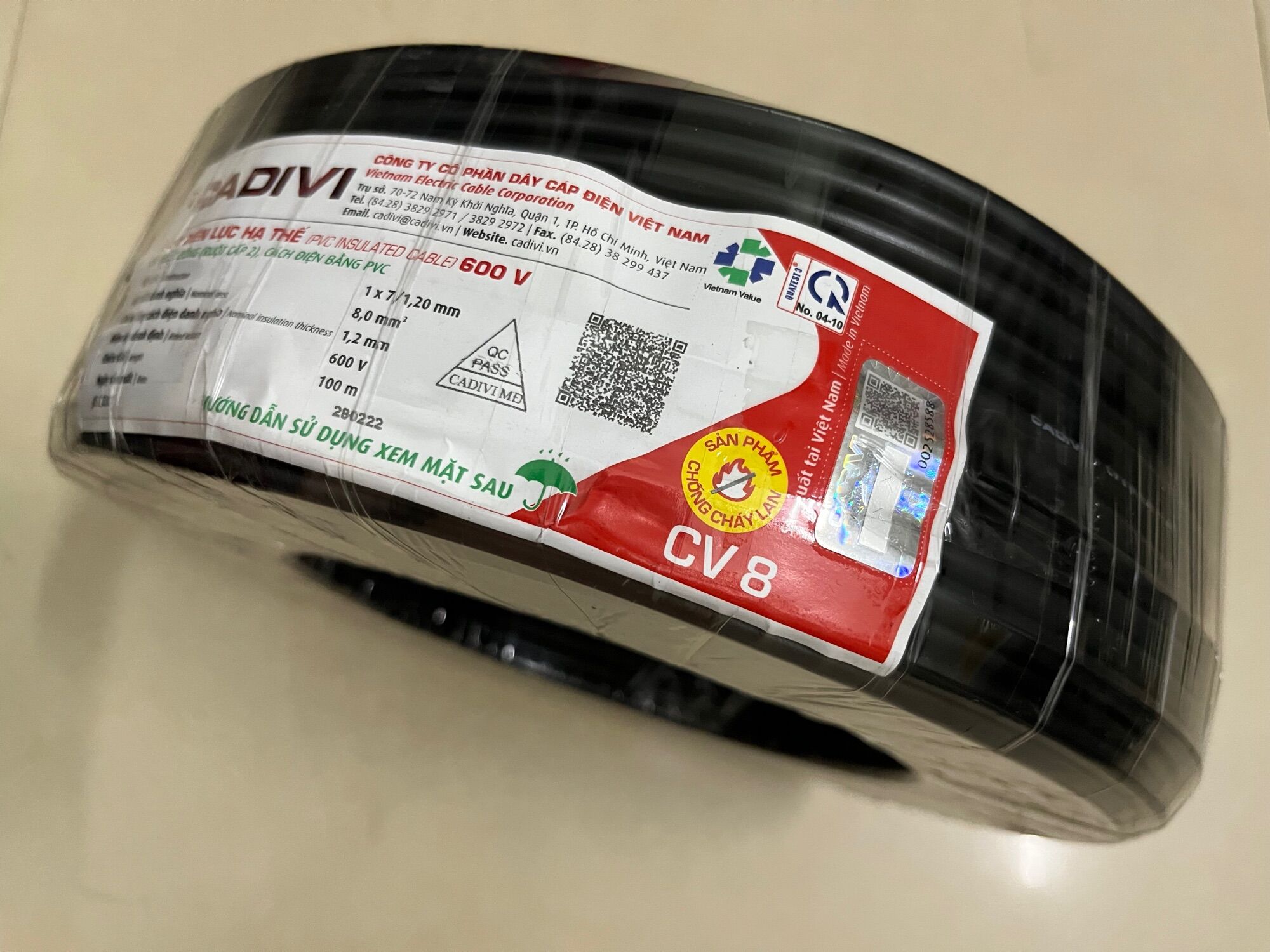 Dây cáp điện đơn cv 8.0 cadivi. cuộn 100 m