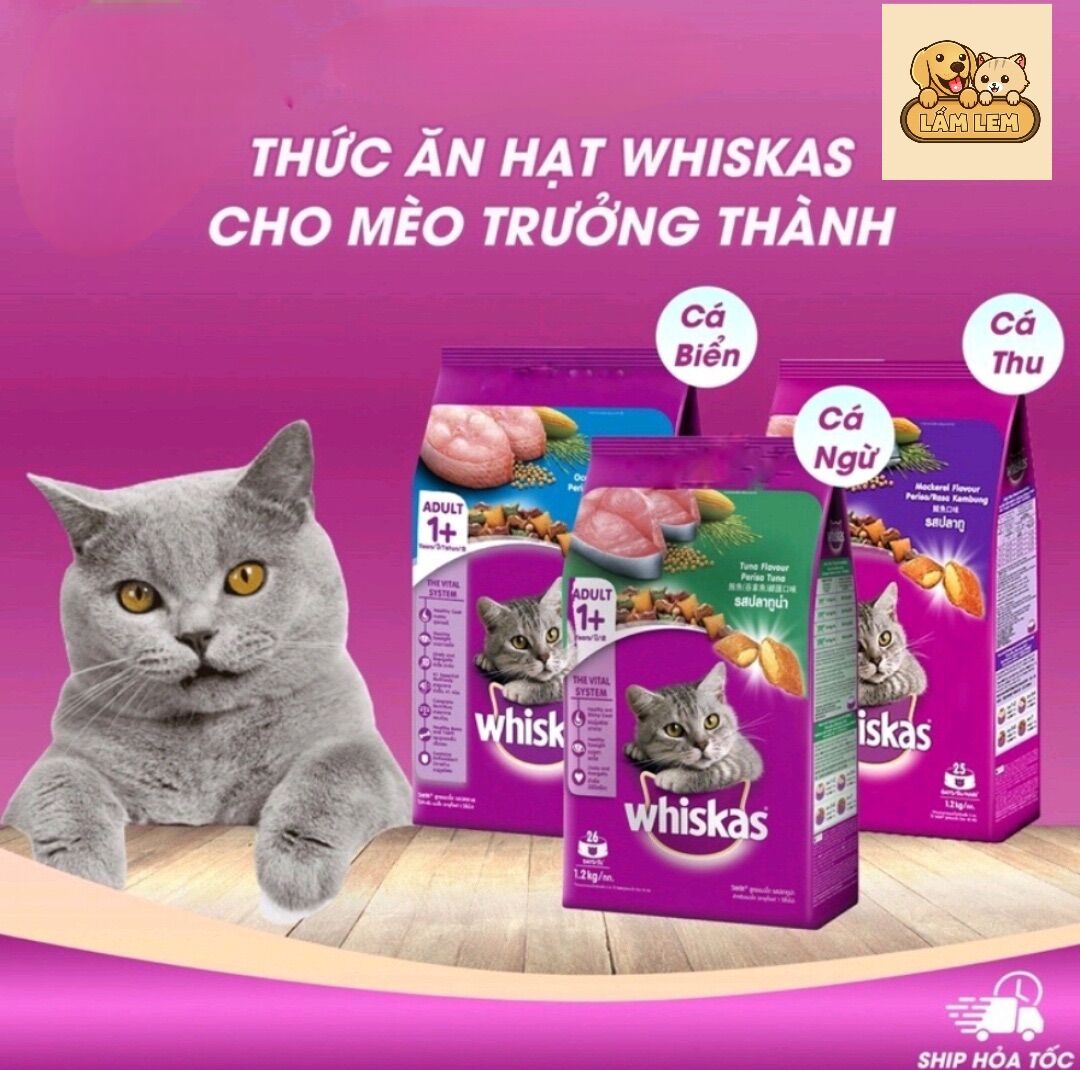 Thức ăn hạt khô whiskas dành cho mèo mọi lứa tuổi gói 1.2kg