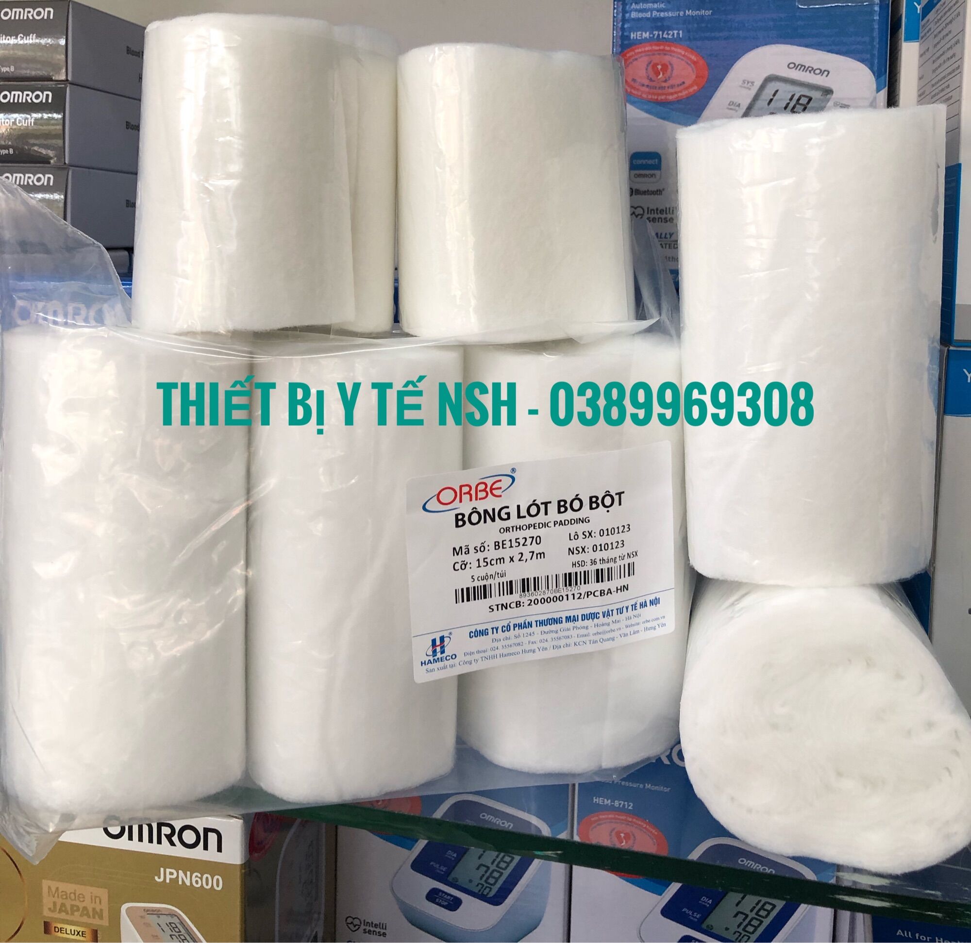 ❤️ cuộn bông lót bó bột orbe, bông gòn lót cuộn dùng để lót khi bó bột tay,chân orbe 10cm x 2.7m 15cm x 2.7m