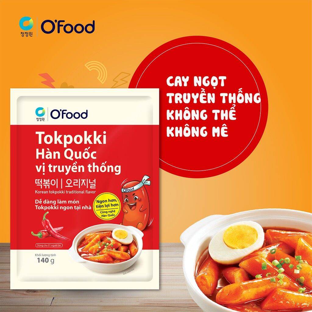 Tokbokki(có kèm sốt) Hàn Quốc O'food gói 140gr, vị truyền thống và phomai
