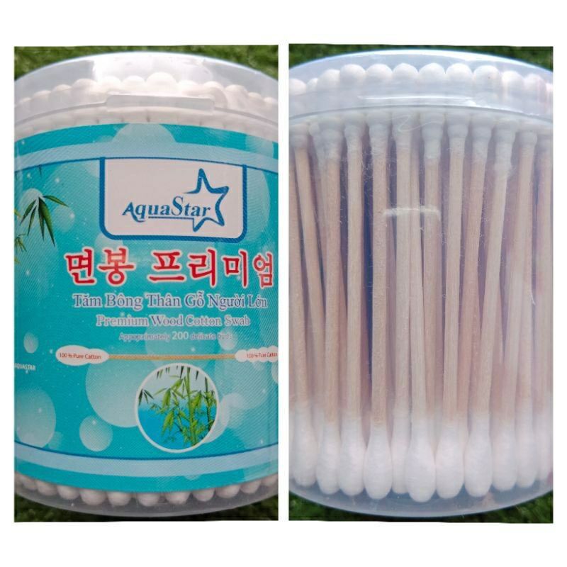 Tăm bông ráy tai thân  gỗ Aquastar( hũ/ 200 cây)