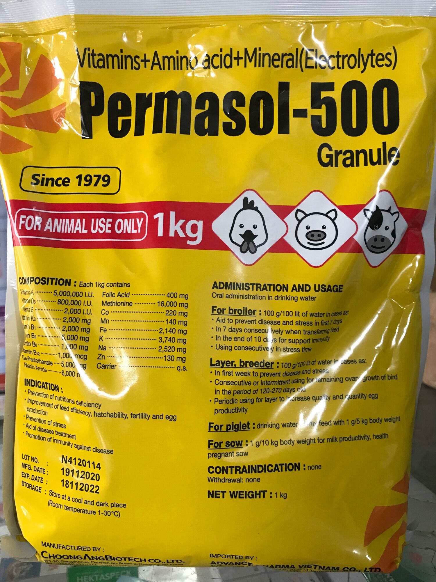 Permasol 500 thuốc bổ cho gia súc gia cầm 1kg