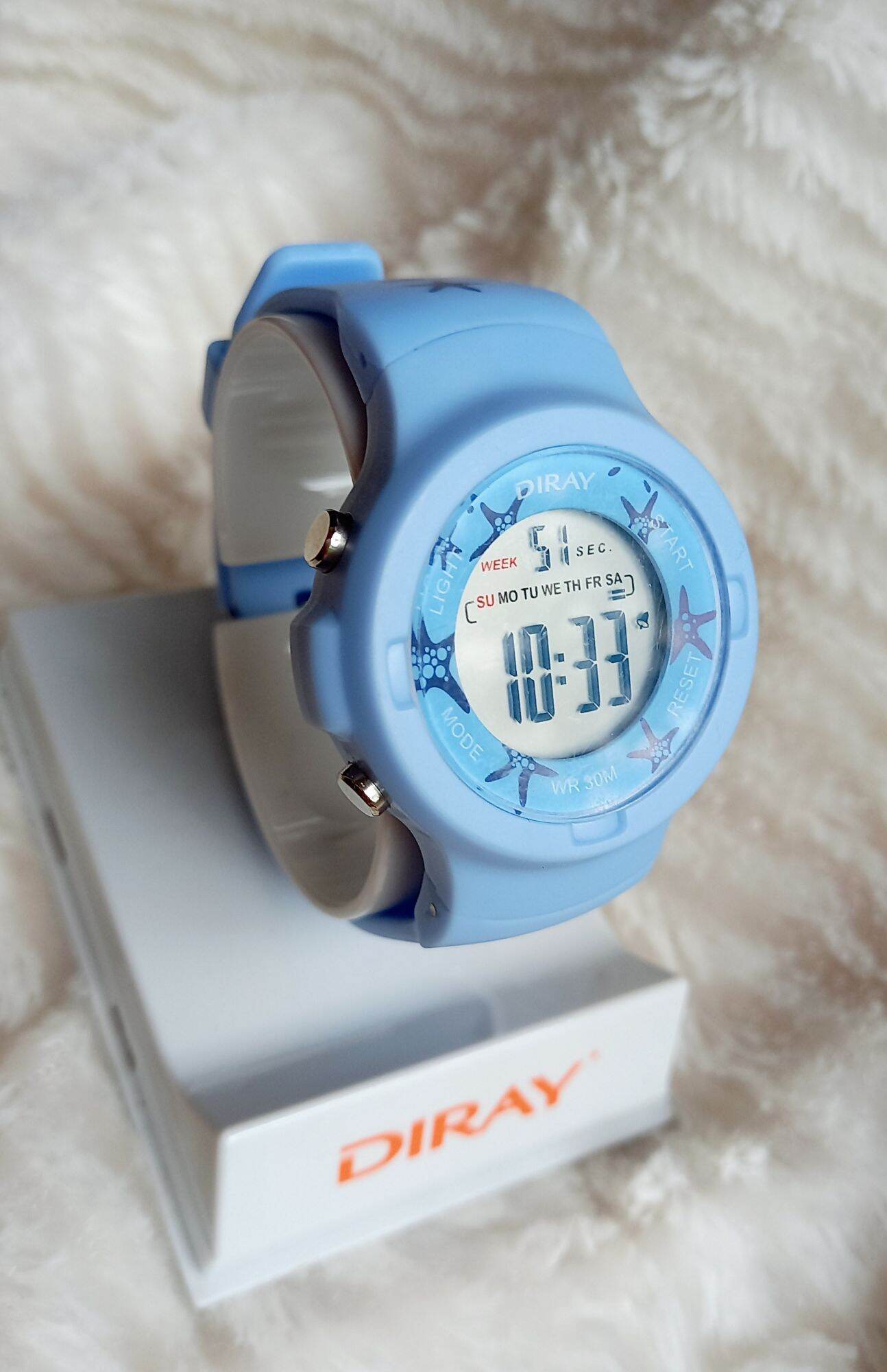 Đồng hồ trẻ em điện tử Diray cho bé trai, bé gái. Hàng chính hã.ng màu xanh, dây silicone bền bỉ