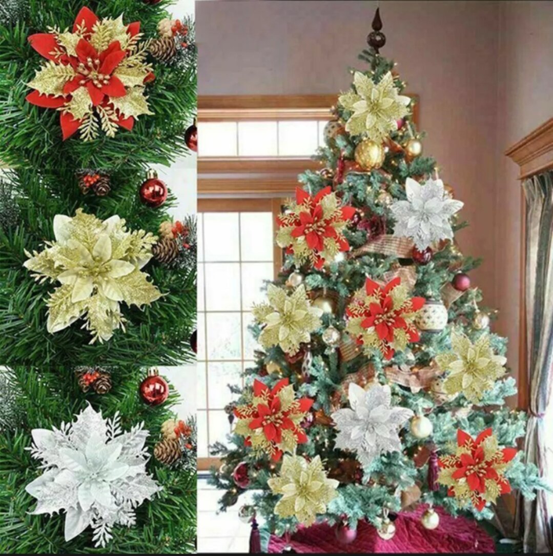 Sét 3 bông hoa trạng nguyên kim tuyến trang trí noel, làm oản tài lộc , trang trí cây thông - Hoa handmade trang trí nhà cửa, trang trí Tết