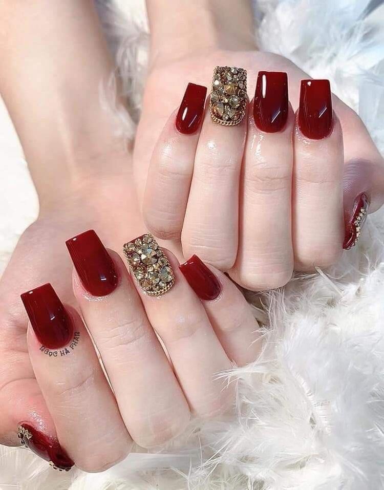 Nailbox thiết kế đính đá , mẫu móng tay màu đỏ , nail đẹp | Shopee Việt Nam