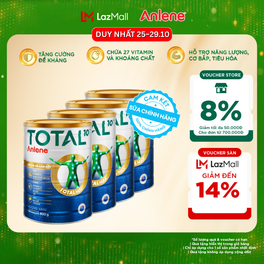 [Voucher giảm đến 26%]Combo 4 Sữa Bột Bổ Sung Dinh Dưỡng Anlene Total 10 Lon 800G