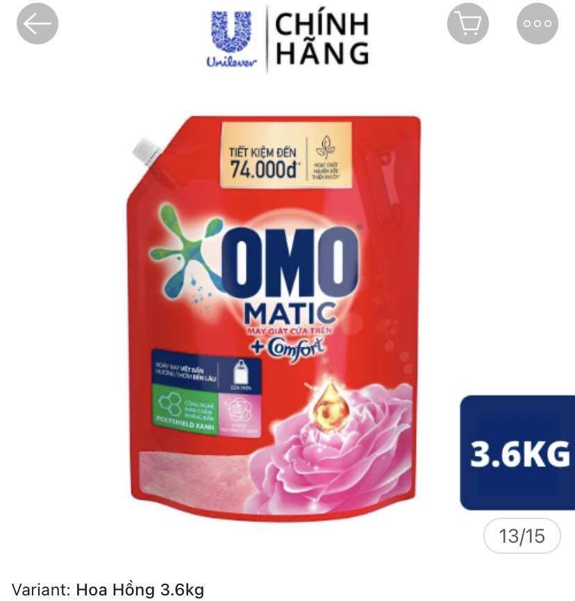 Nước giặt omo cửa trên 3,4l