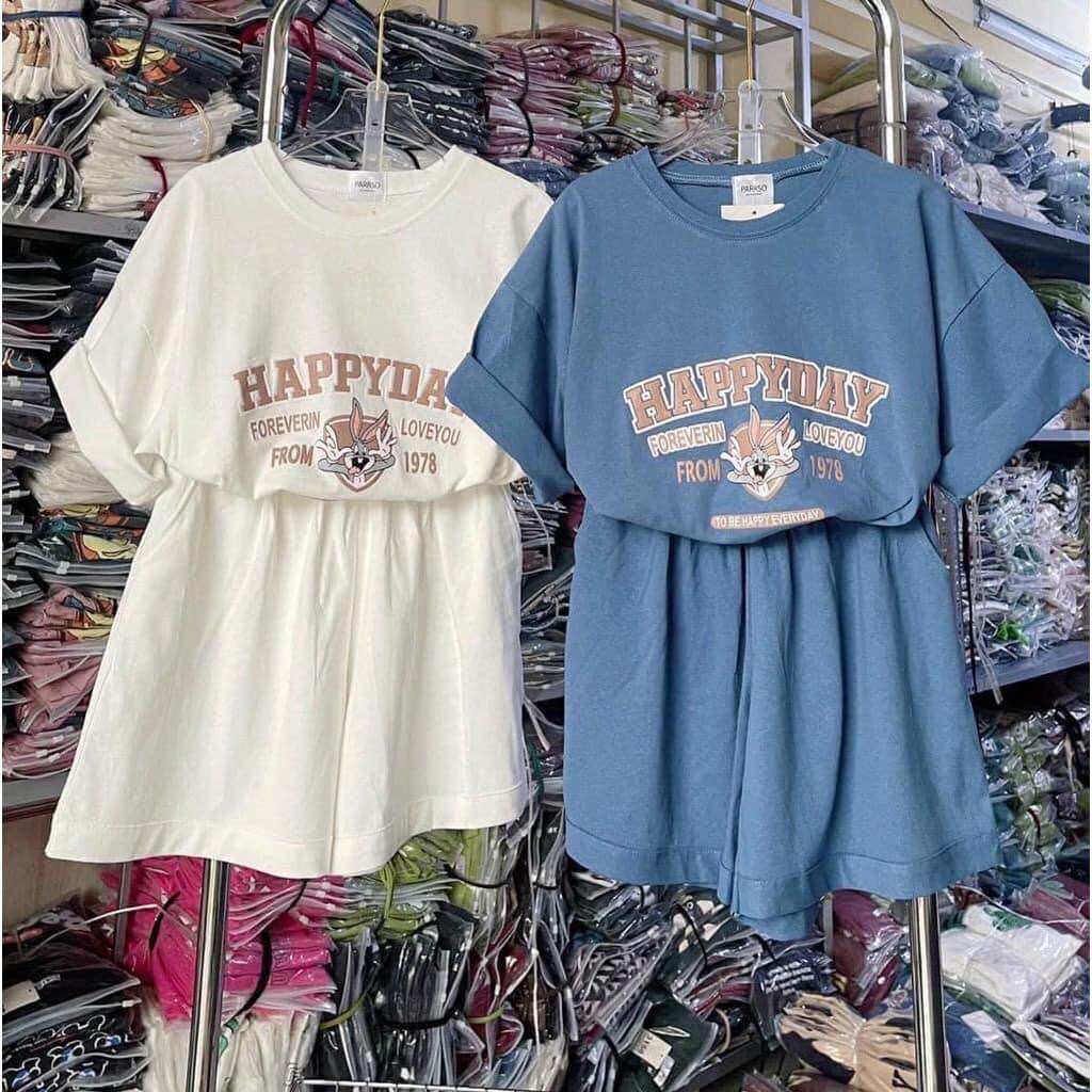 Set bộ đùi chất cotton su form rộng tay lỡ - thỏ happyday