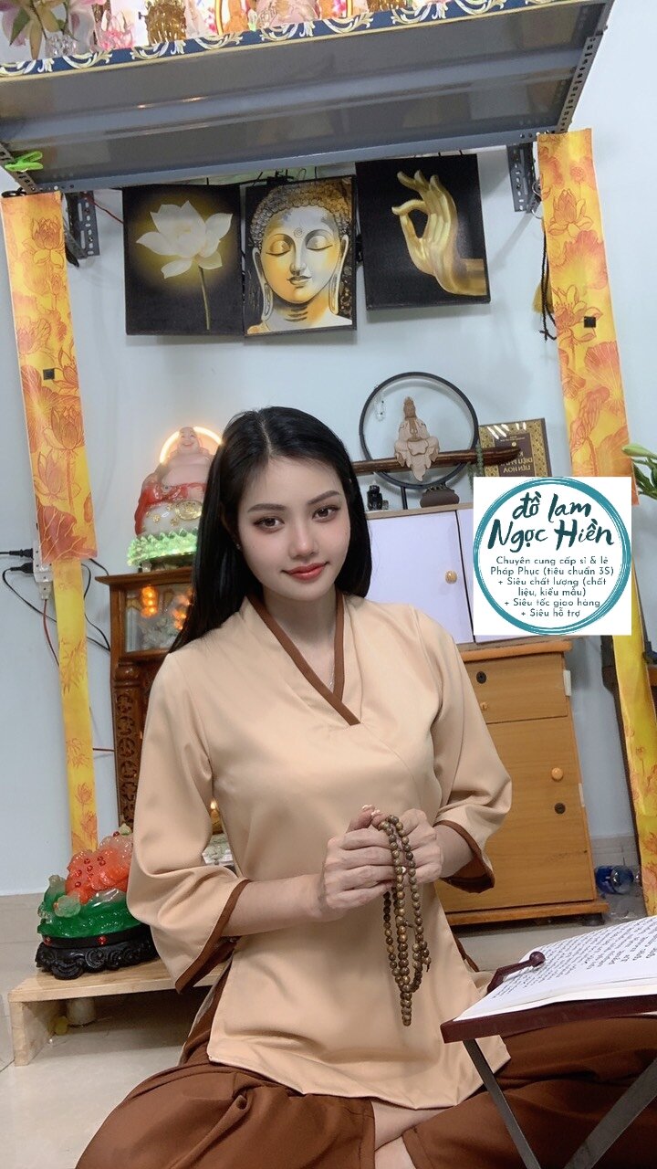Pháp Phục, Đồ Lam Đi Chùa Nữ Mẫu Chéo Hàn Thắt Nơ Eo