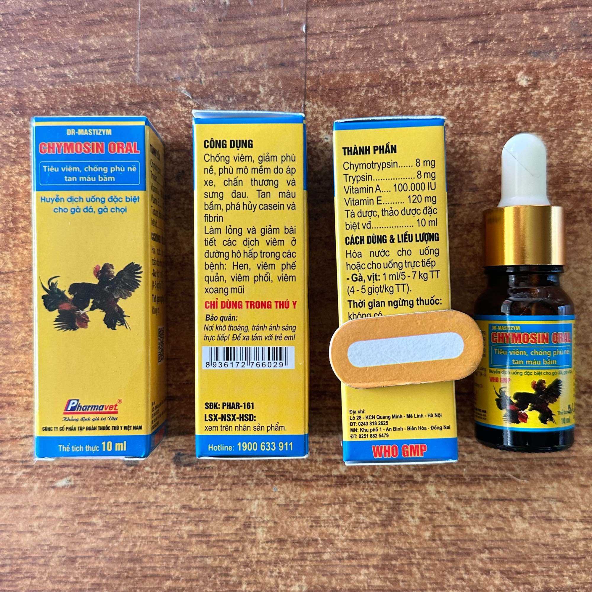 CHYMOSIN ORAL 10ml tiêu viêm, chống phù nề, tan máu bầm - huyễn dịch đặc biệt cho gà đá thú cảnh - c
