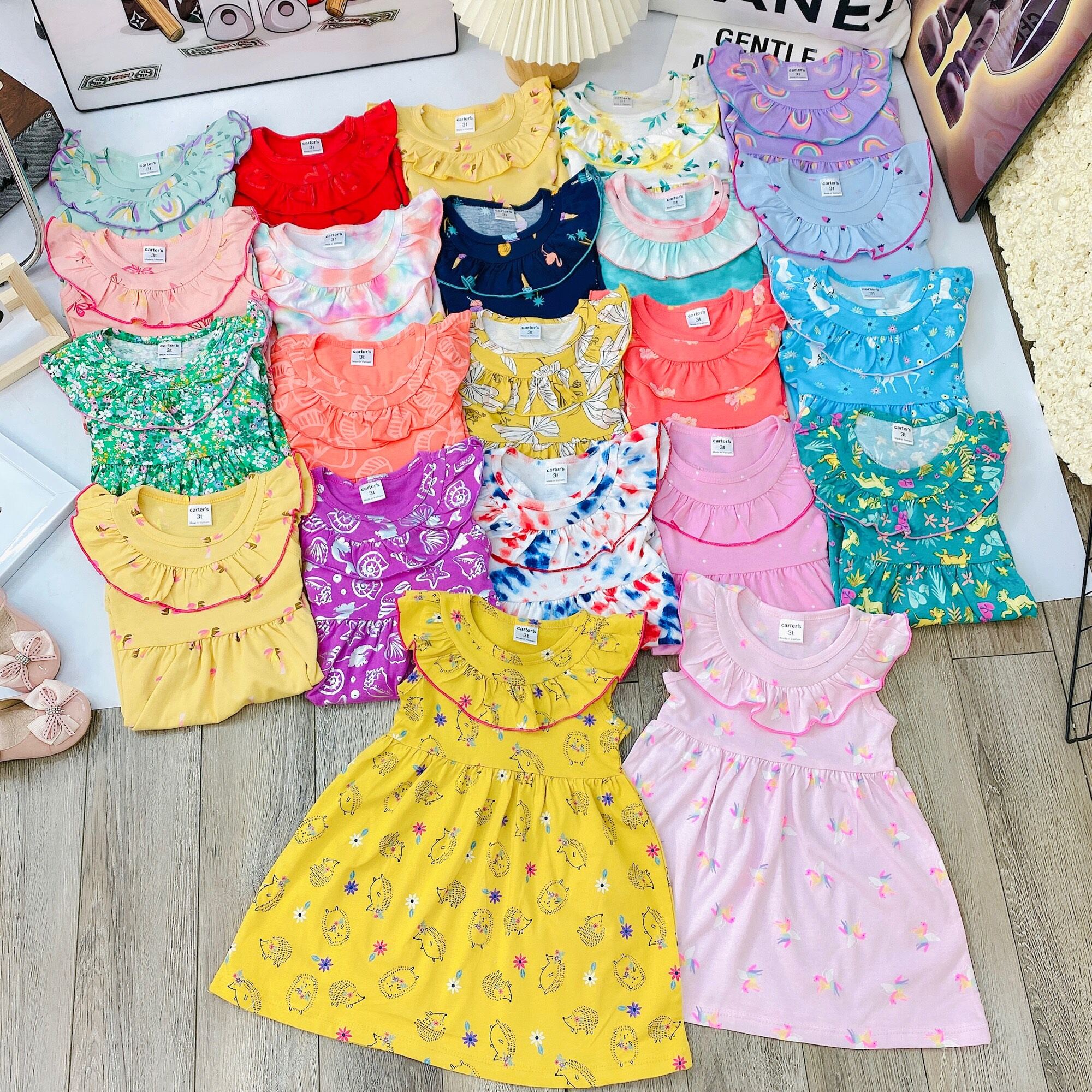 Váy thun cotton bèo cổ VNXK bé gái