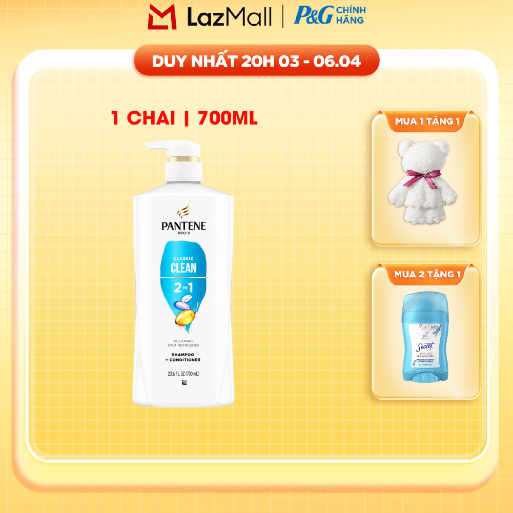 Dầu Gội Xả PANTENE Nhập Khẩu Mỹ 2IN1 Hương Classic Clean Chai 700ML