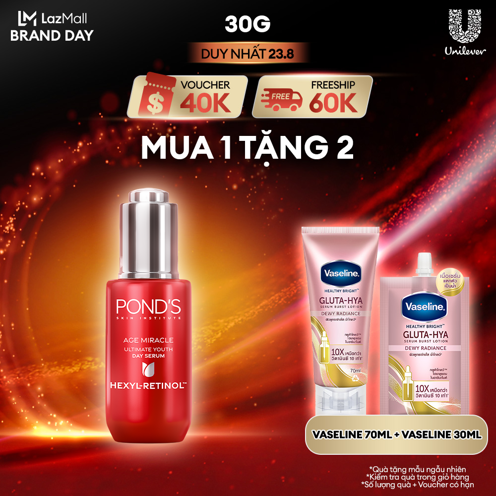 Serum ngày Pond's Age Miracle mờ đốm nâu và nếp nhăn với 50X Hexyl-Retinol 30G