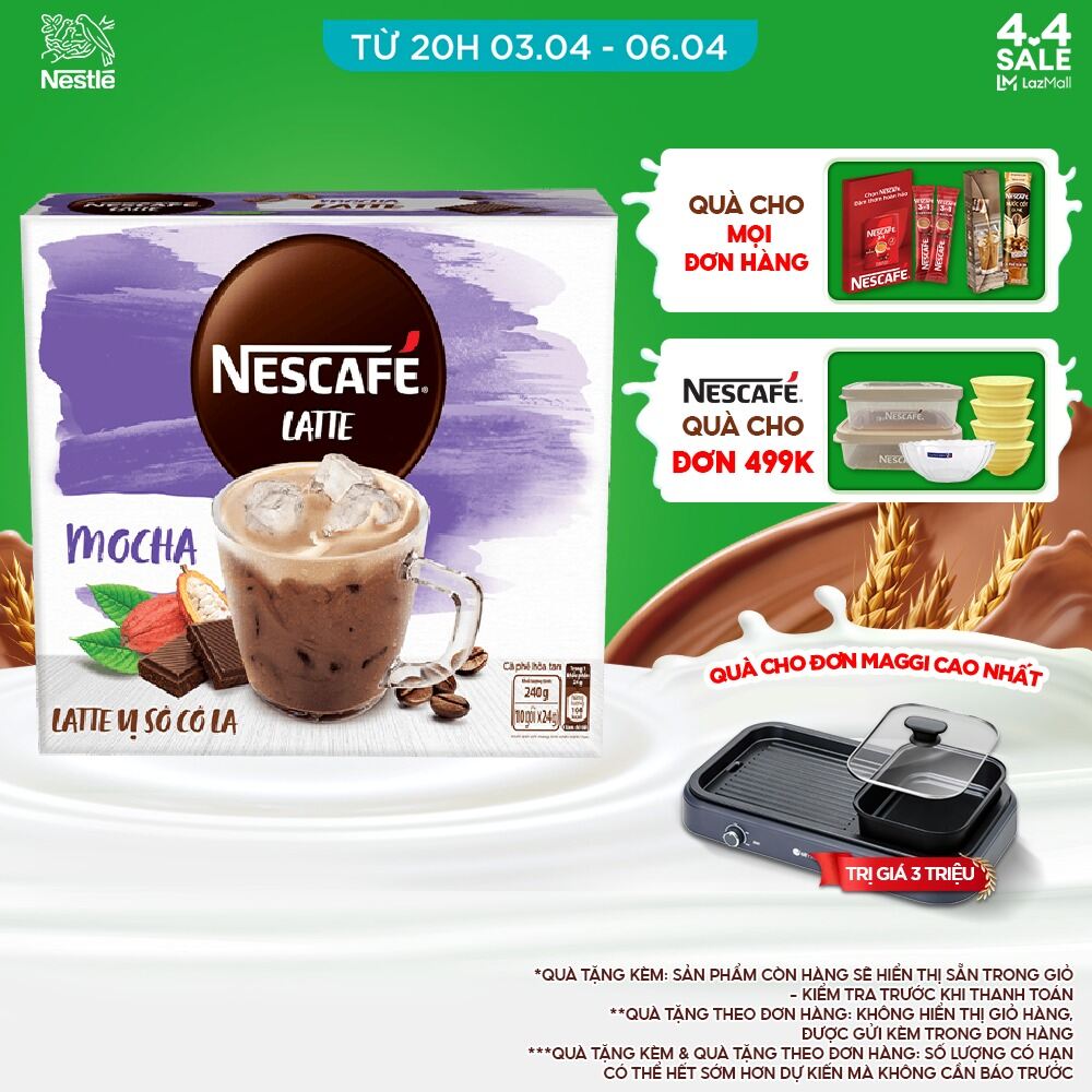 Cà phê hòa tan NESCAFÉ Latte Vị Sô cô la (Hộp 10 gói x 24g)