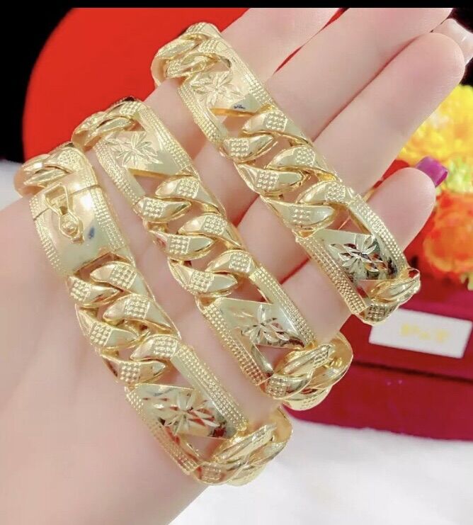 Lắc tay nam kiểu bọng mạ vàng 18k