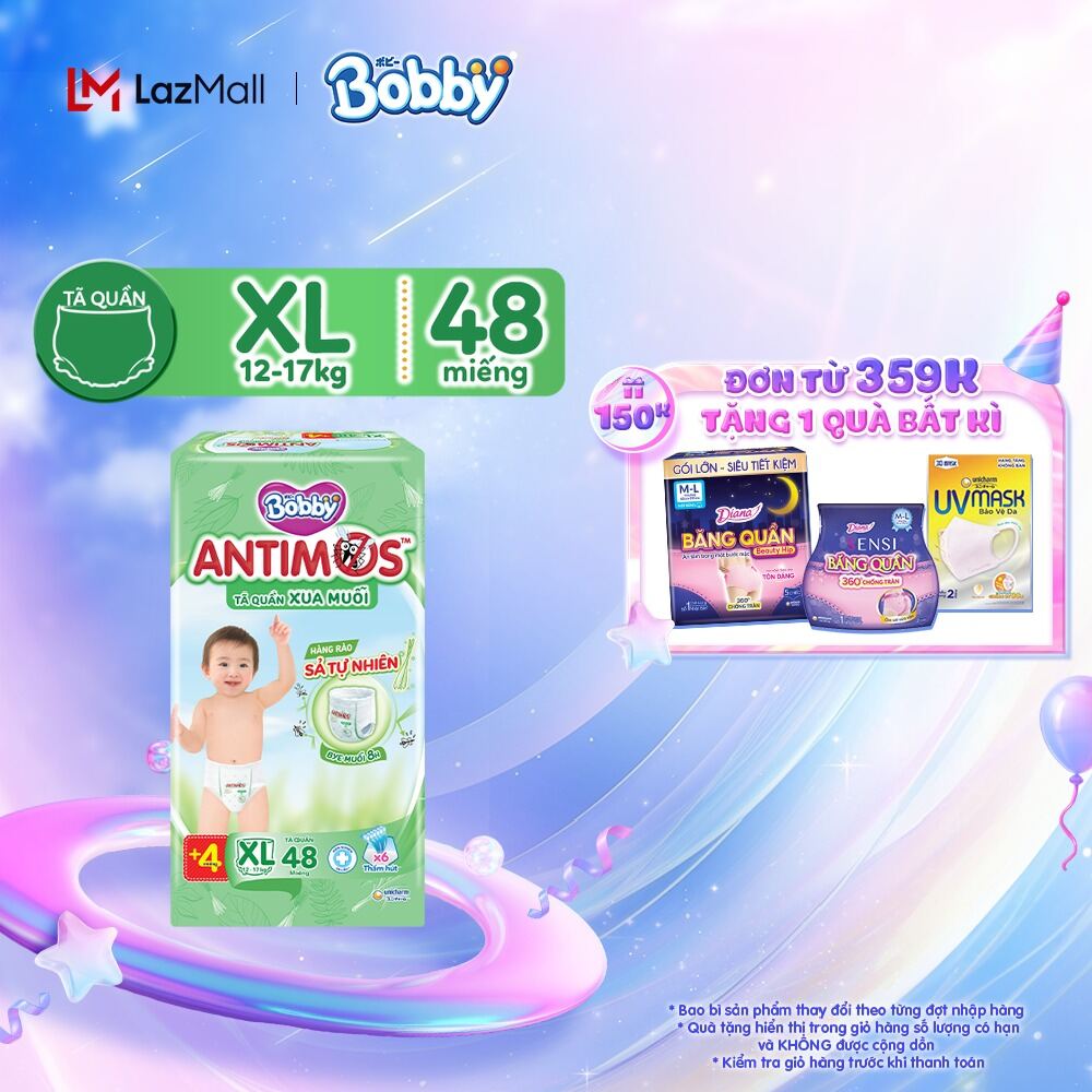 [MỚI] Tã Quần Xua Muỗi Bobby Antimos – Hàng rào Sả tự nhiên Bye Muỗi 8H - Size M/L/XL/XXL