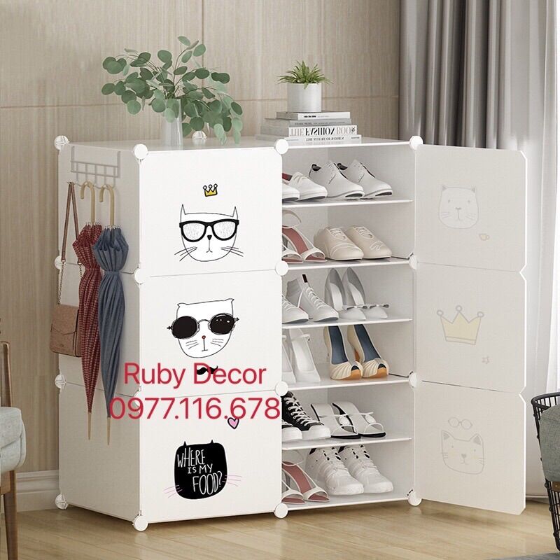 TỦ GIÀY LẮP GHÉP 12 Ô CHIA NGĂN ( tặng kèm móc treo sườn)