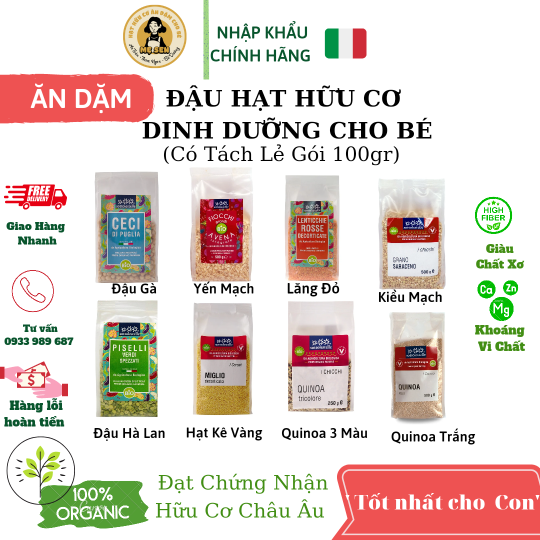 Đậu Hạt Dinh Dưỡng Hữu Cơ Sottolestelle Cho Bé(tách lẻ 100gr)Các loại đậu hạt hữu cơ an toàn cho bé ăn dặm.