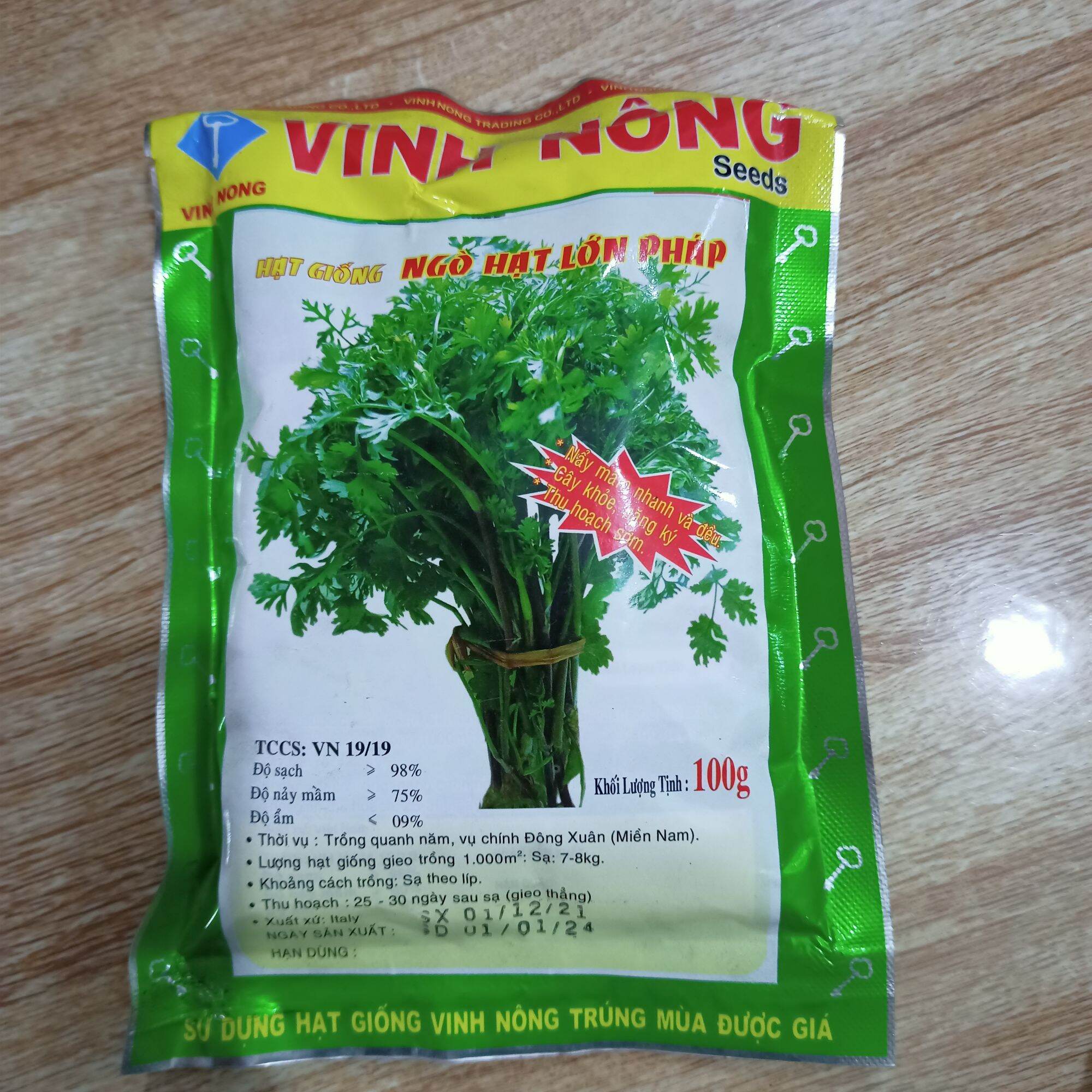 Gói 100g hạt giống ngò hạt lớn Pháp