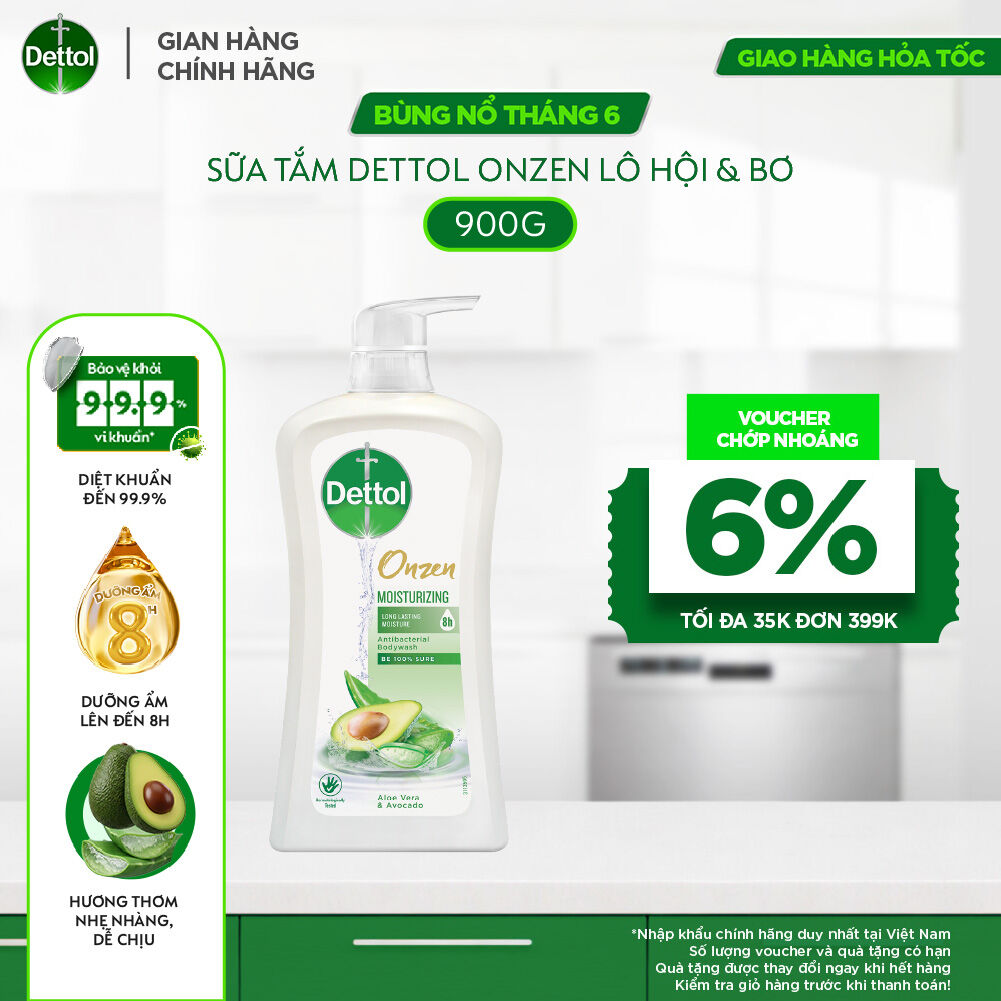 Sữa tắm Dettol Onzen kháng khuẩn dưỡng ẩm bơ  lô hội - chai 900g