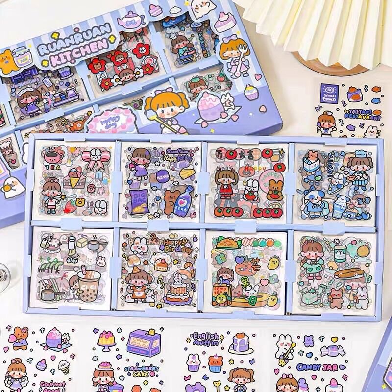 Sticker hộp 200 tấm hình dán dễ thương Ruanruan Kitchen