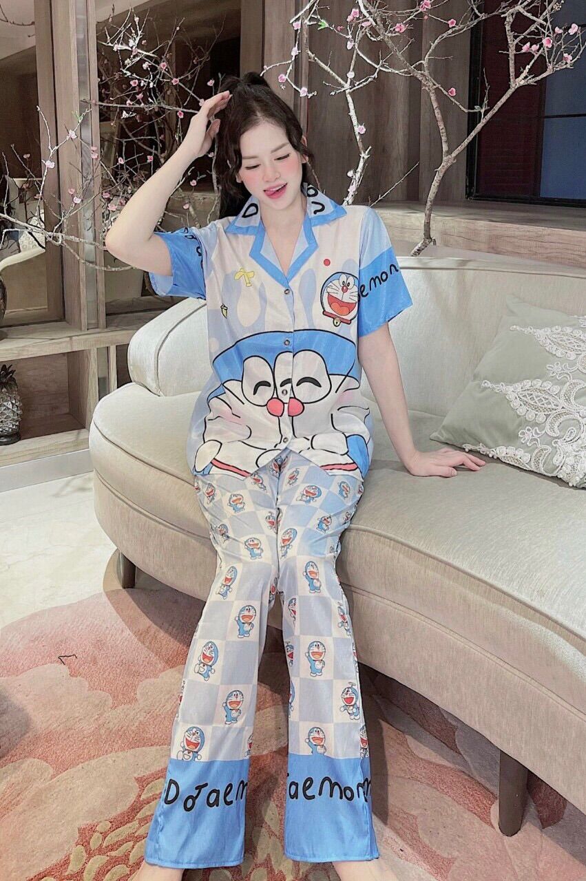 Bộ pijama doraemon lụa xước tay ngắn