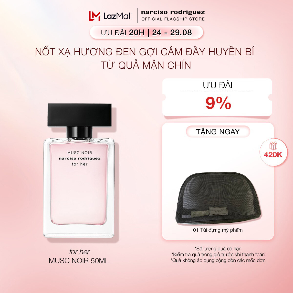 [20H | 24 - 29.08 | ƯU ĐÃI ĐẾN 19% + QUÀ TẶNG 420K] Nước Hoa nữ Narciso Rodriguez Musc Noir For Her Eau De Parfum 50ml