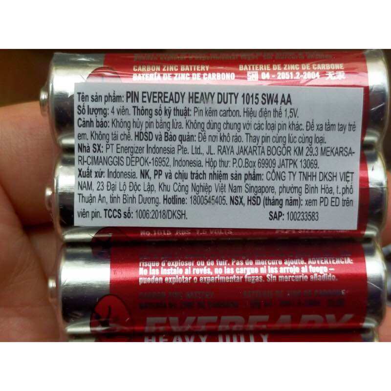Vỉ 4 viên pin Eveready heavy duty 2A-3A