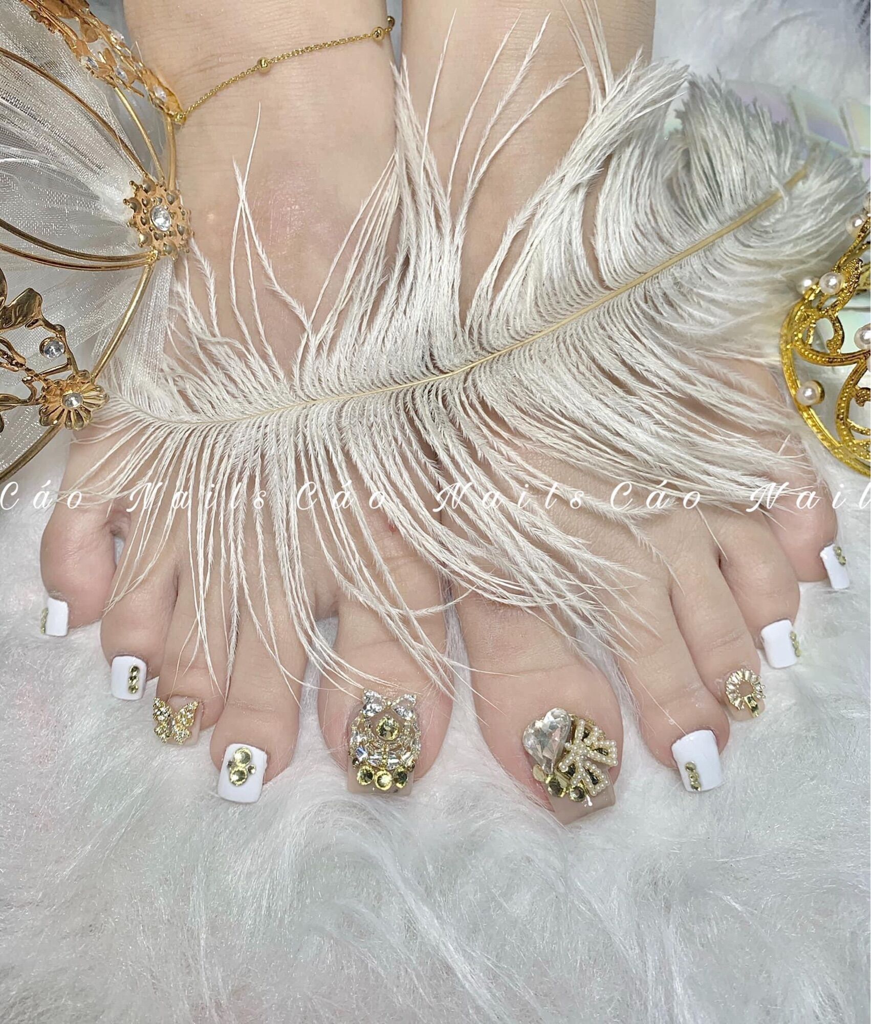 [ nails box] móng chân giả đính đá tone trắng