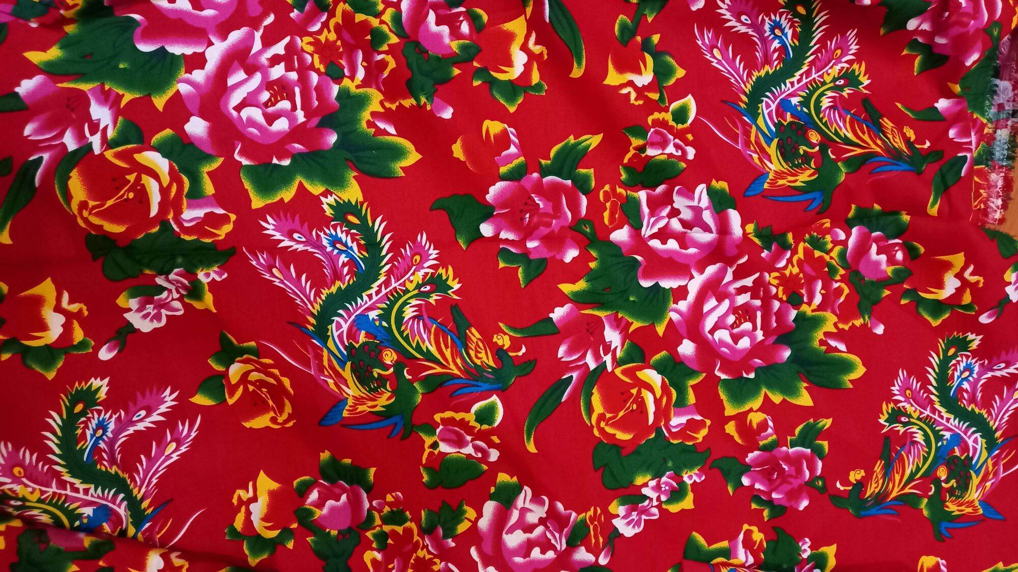 Vải con công vải họa tiết chim công đỏ khổ rộng 1m5 dùng để trang trí Tết  dùng sưu tầm hoài cổ vải đỏ làm khăn phủ bàn vải trang trí Tết Trung thu vải may vỏ gối