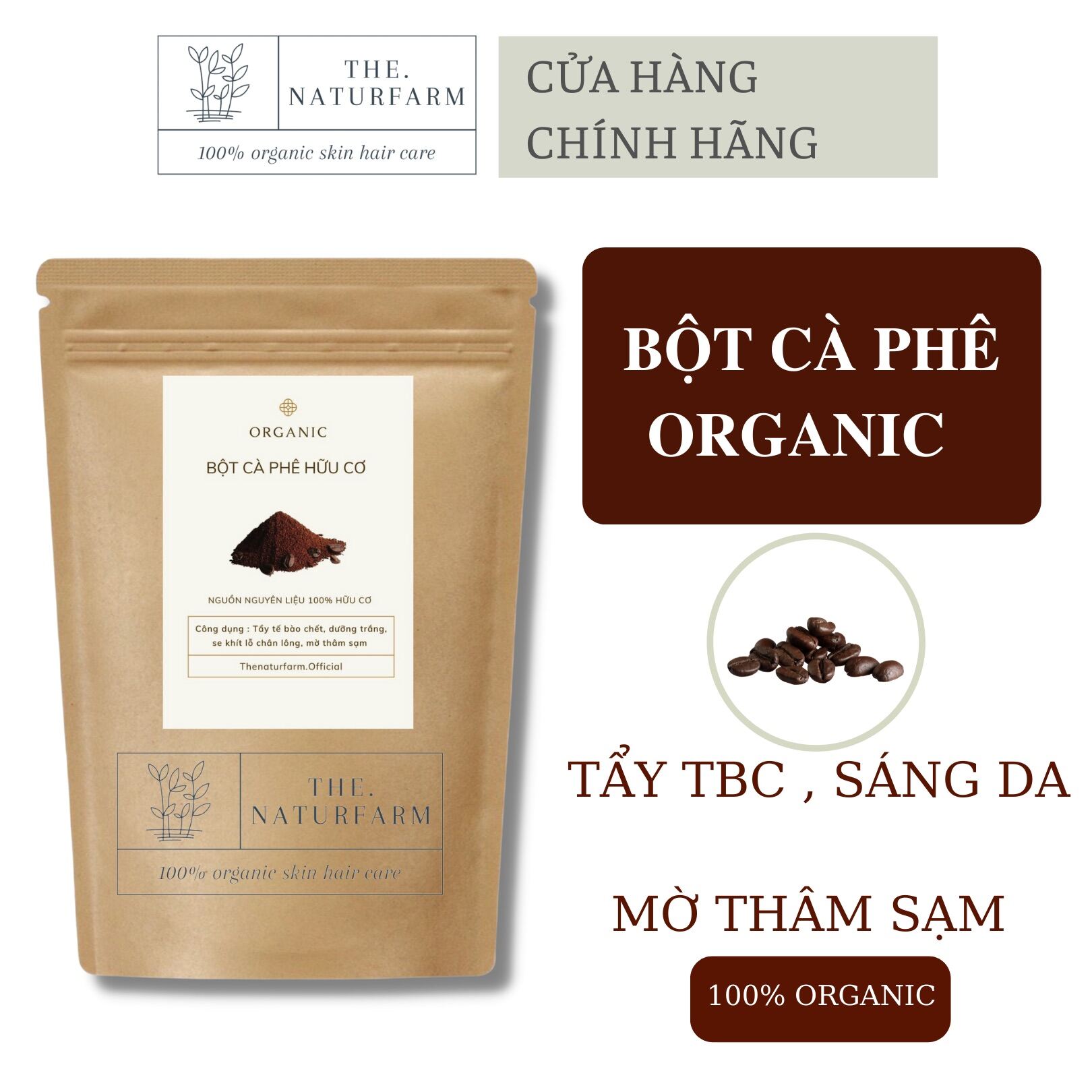 [HCM]Bột cà phê nguyên chất Organic 100gr - tẩy tbc, dưỡng trắng da. 