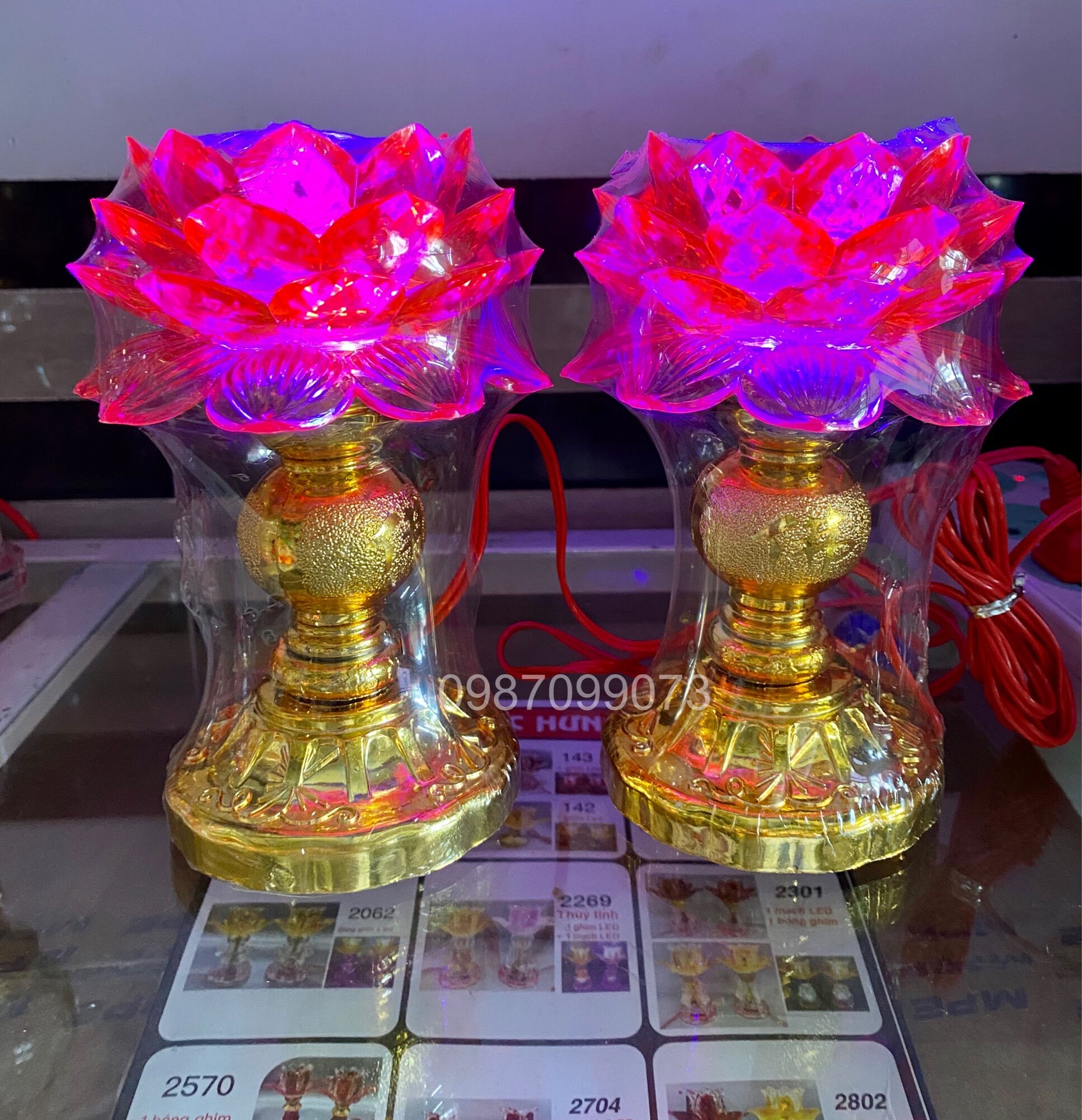 ĐÈN THỜ HOA SEN LED XI (GIÁ MỘT CẶP)