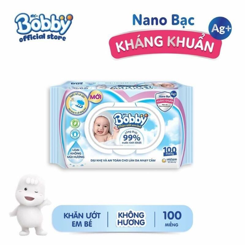 Khăn ướt không mùi Nano bạc Bobby