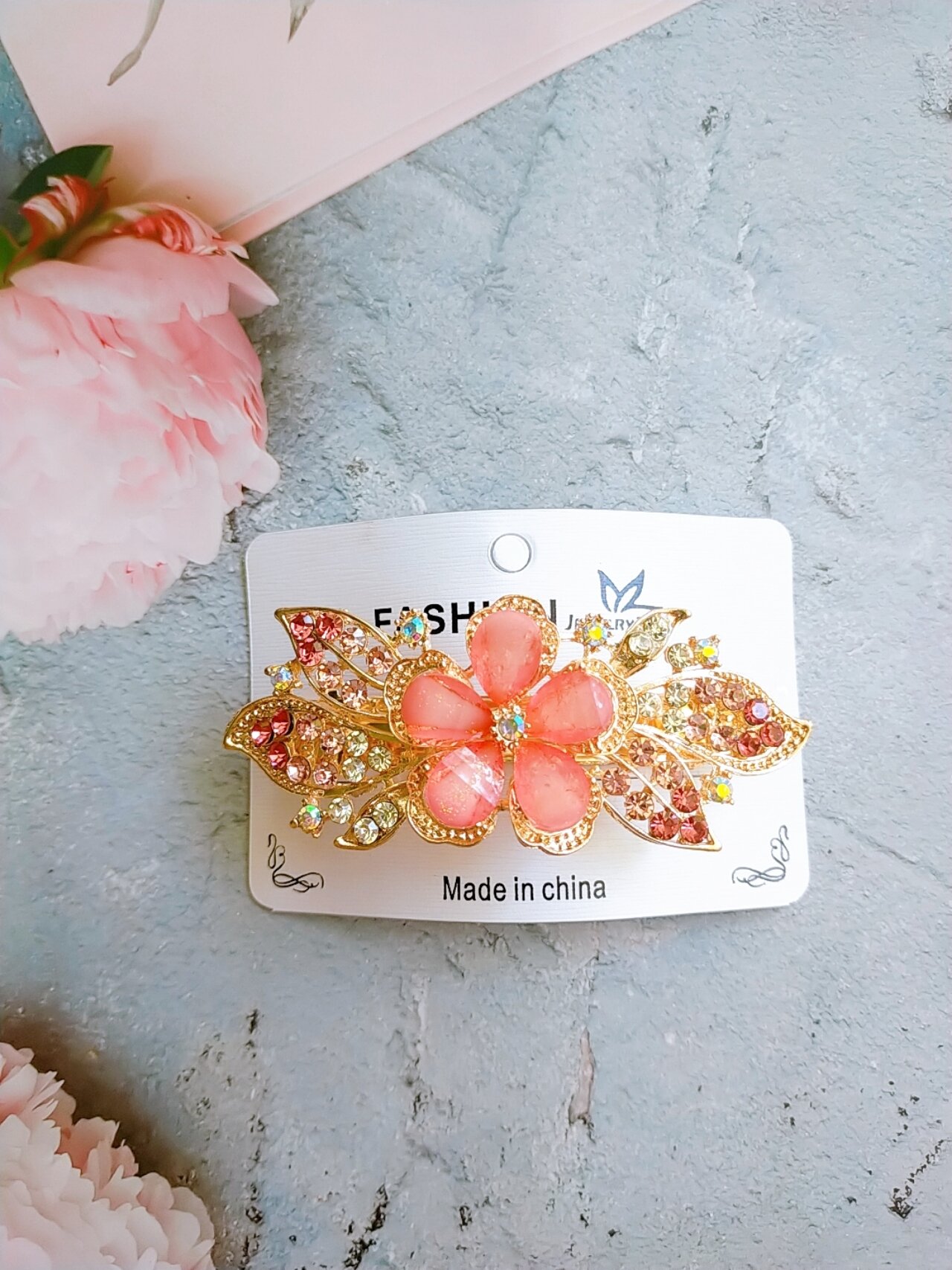 kẹp tóc phía sau đính đá hoa 8cm