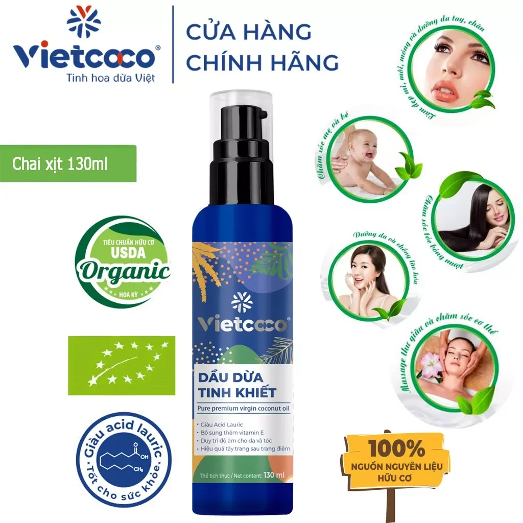 Dầu dừa ép lạnh Vietcoco - Chai vòi 130ml,250ml