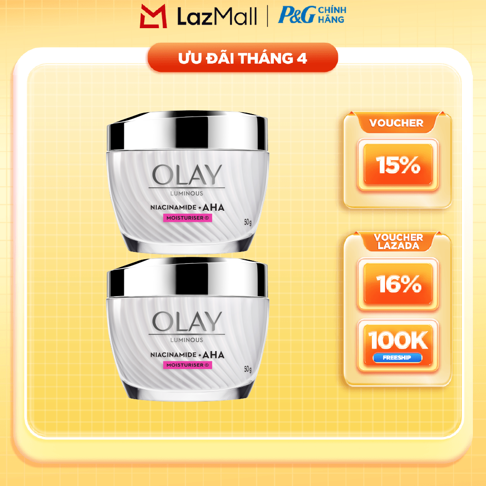 Combo 2 Kem Dưỡng Ban Ngày OLAY LUMINOUS NIACINAMIDE AHA Dưỡng Ẩm Sáng Da, Mờ Thâm Mụn Hũ 50G