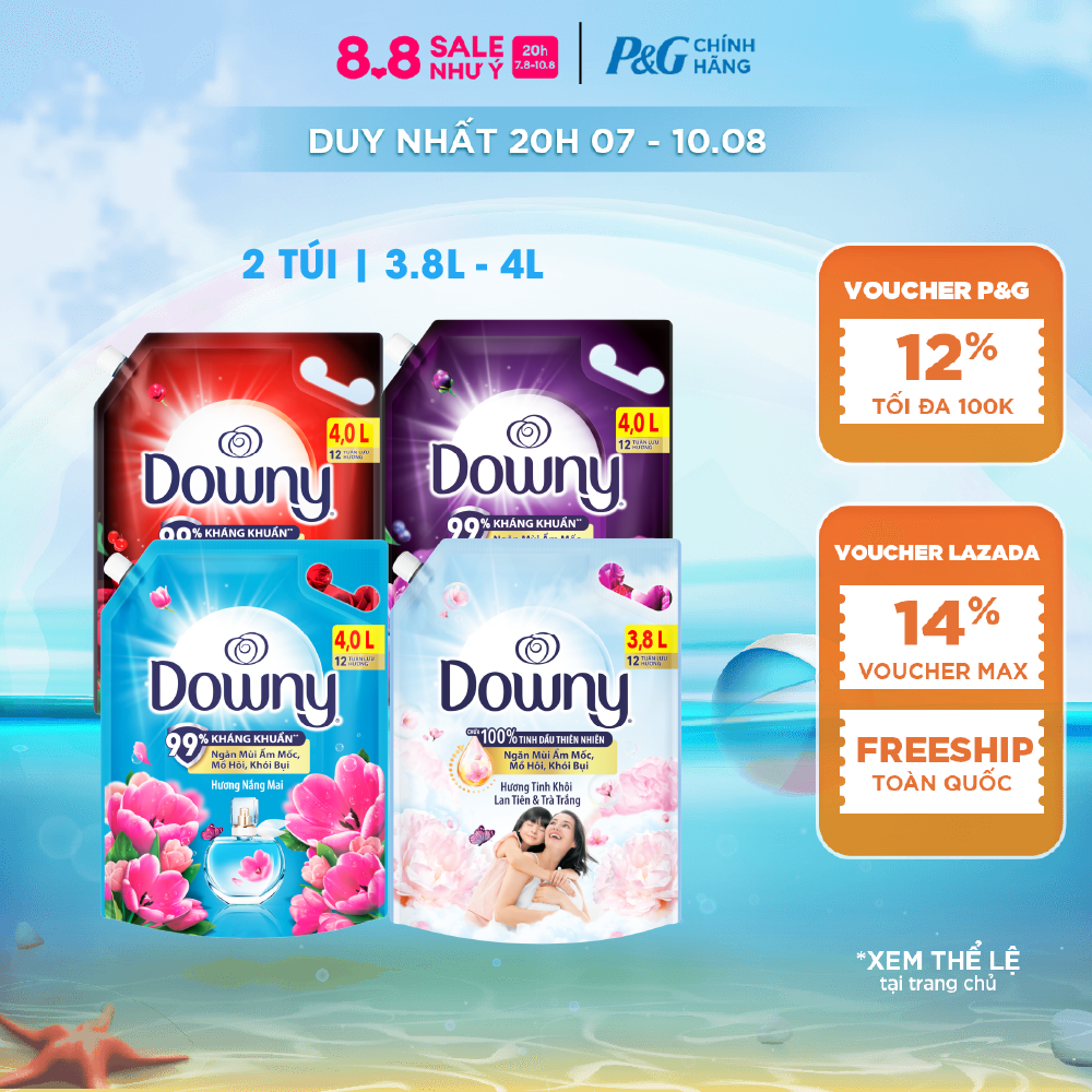 [Xu 17%] Combo 2 Nước Xả Vải DOWNY Hương Nước Hoa Cao Cấp Đam Mê/ Huyền Bí/ Nắng Mai/ Tinh Khôi Túi 3.8L/4L