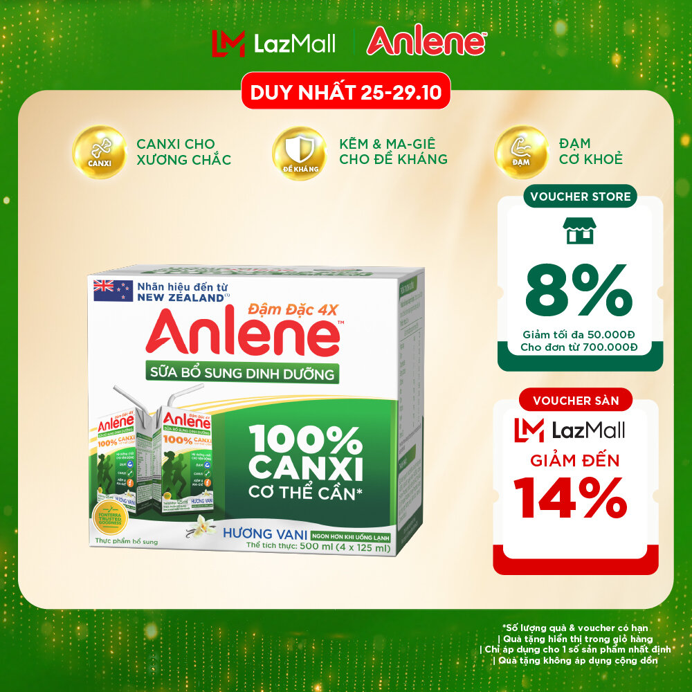 [Voucher giảm đến 26%]Lốc 4 Hộp Sữa Nước Anlene Hương Vani Đậm Đặc Ít Béo 110Ml