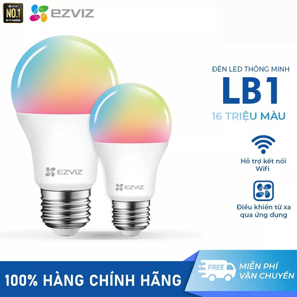 Đèn led thông minh ezviz wifi 8w lb1 e27 bóng đèn led 16 triệu mầu , điều khiển từ xa , điều khiển lệnh giọng nói