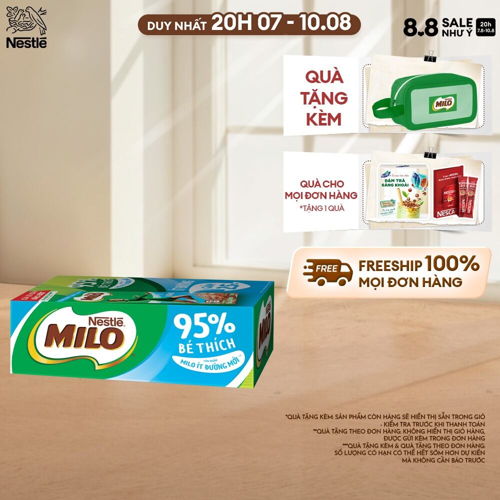 [ƯU ĐÃI THÁNG 6] [FREESHIP HCM] Sữa lúa mạch Nestlé® MILO® ít đường thùng 48 hộp x 180ml (1x4x180ml)