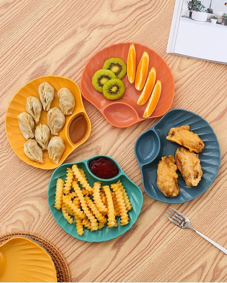 Set 4 đĩa sò có khay nước chấm, dĩa nhựa decor bàn ăn đẹp