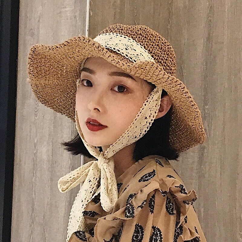 Mũ Cói Nón Cói Mềm Nơ Ren Siêu Dài