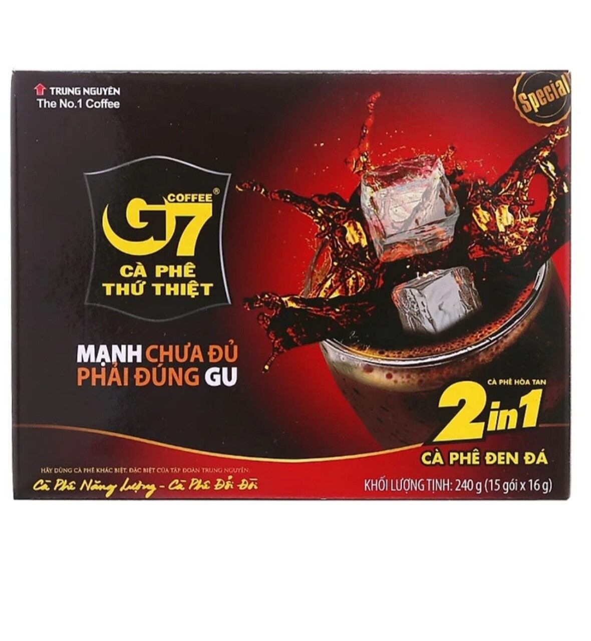 Cà phê trung nguyên g7 2in1 đen đá hộp 15 gói x 24g