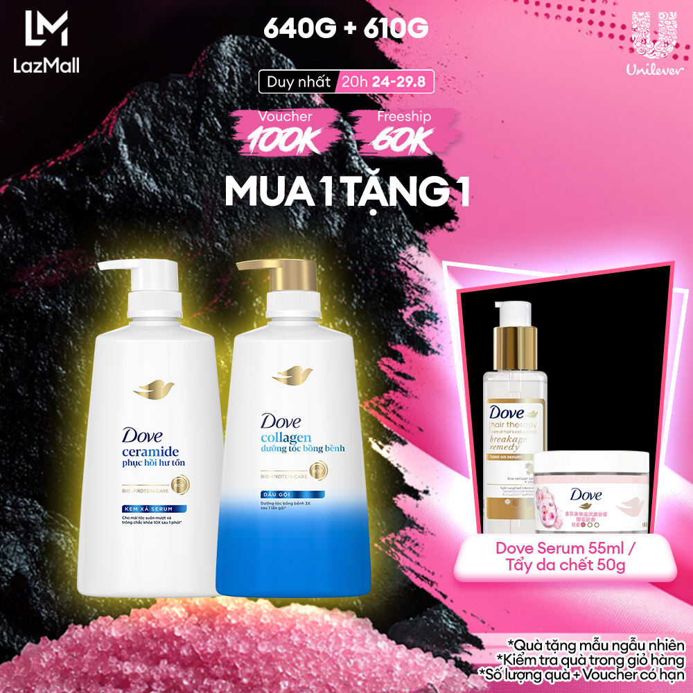 Combo Dầu Gội, Kem Xả Serum Dove Ceramide Phục hồi hư tổn 640g, 610g (mẫu ngẫu nhiên)