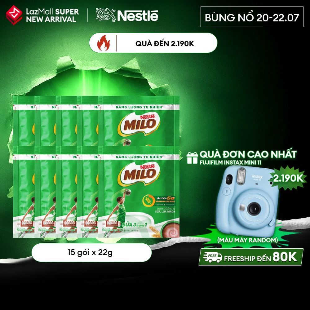 [FREESHIP TOÀN QUỐC] Thức uống lúa mạch Nestlé® MILO® Sữa 3 trong 1 - Bịch 15 gói 22g