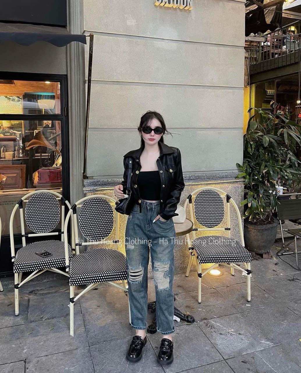 Quần Baggy jeans 9 tấc mã rách chun ống chân