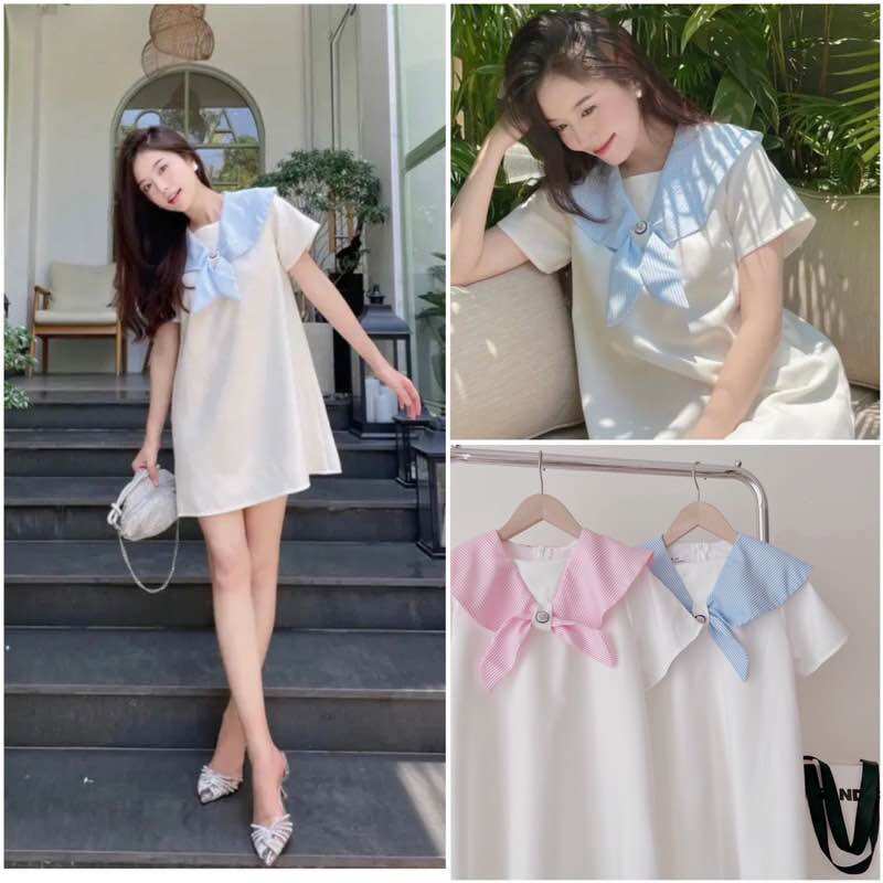Váy-Đầm suông cổ thắt nơ thuỷ thủ